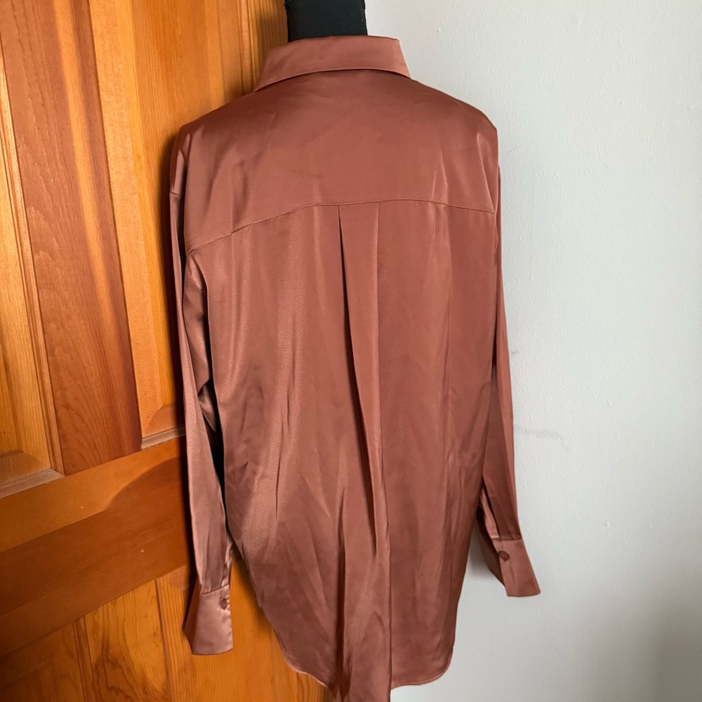 Uniqlo Rust Bronze Silky Button Down Top - Picture 9 of 13